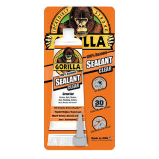 Gorilla 100 Percent Silicone Sealant Caulk, 2.8 ounce Squeeze Tube, Clear HM0625